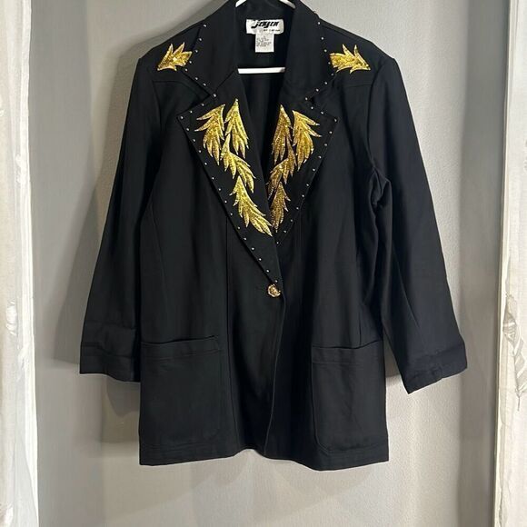 Jen Jen by Darian Vtg black and gold jacket retro unique blazer style Jean hacke - Picture 9 of 10